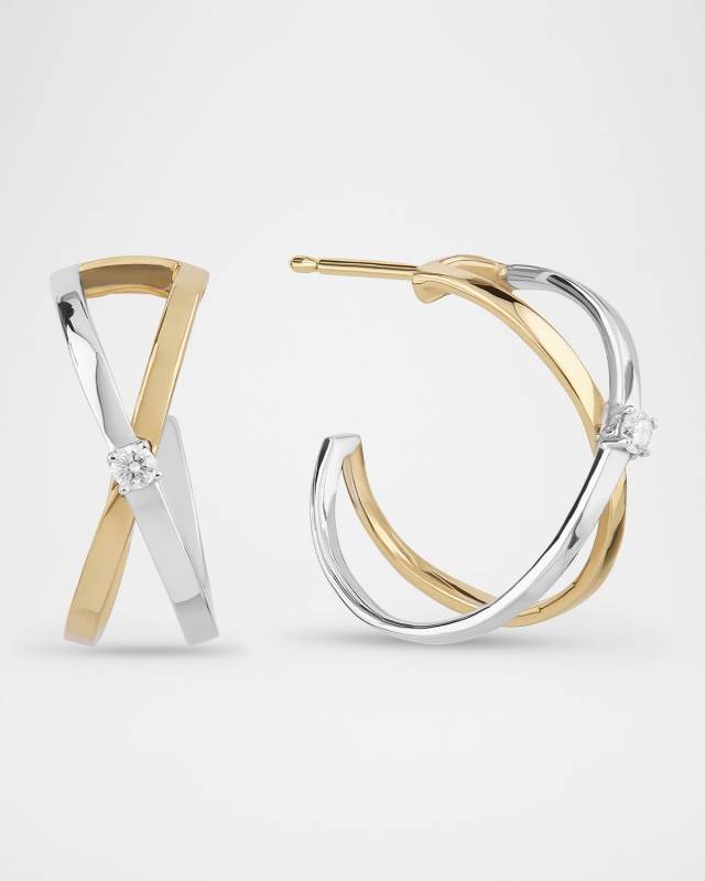 Two-Tone Solo Crisscross Hoop Earrings, 16mm